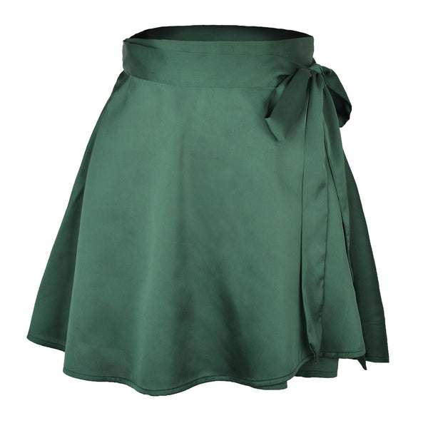 Mini jupe en satin à noeud vert foncé