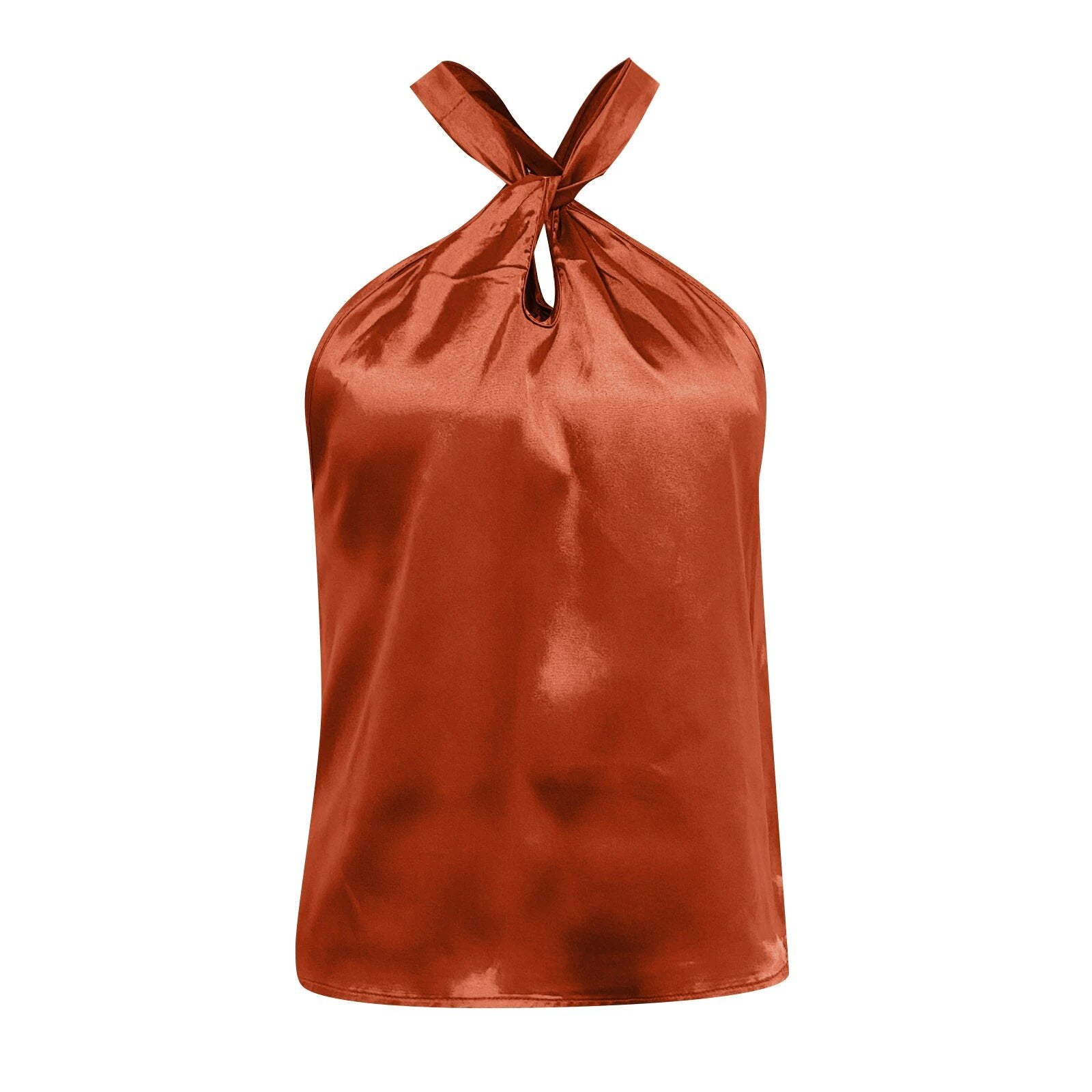 Top croisé en satin pour femme orange