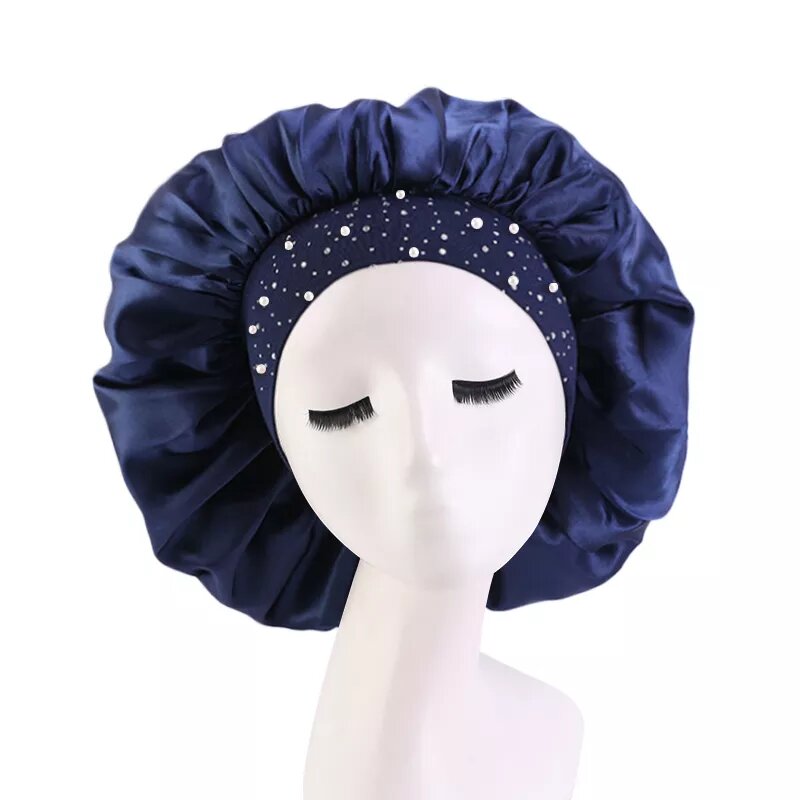 Bonnet satin pour cheveux perlé bleu