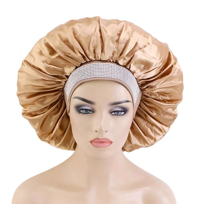 Bonnet satin pour cheveux strass bronze