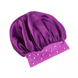 Bonnet satin pour cheveux violet perlé
