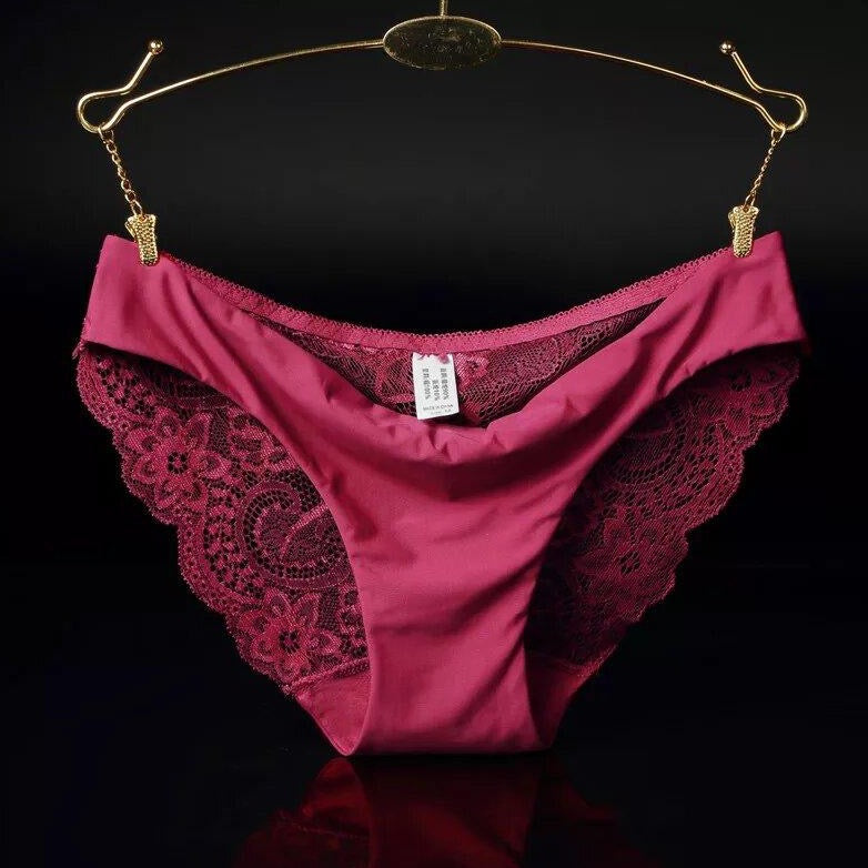 Burgundy Sophie satin and lace briefs