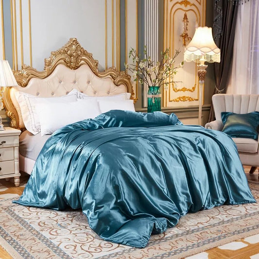 Housse de couette satin bleu lapis lazuli