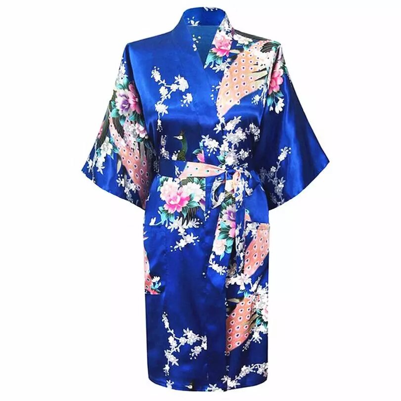 Electric Blue Floral Satin Kimono & Duchesse