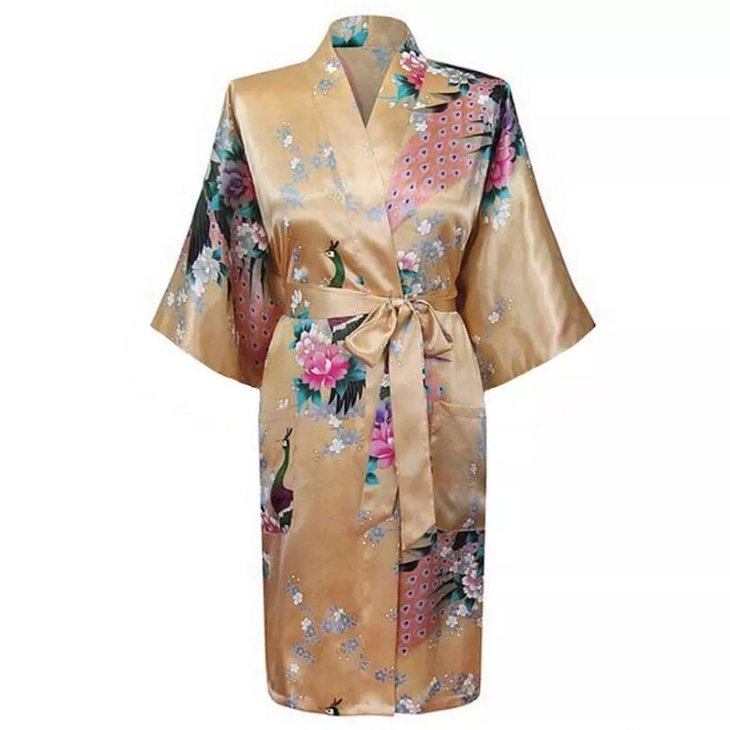 Gold Floral Satin Kimono