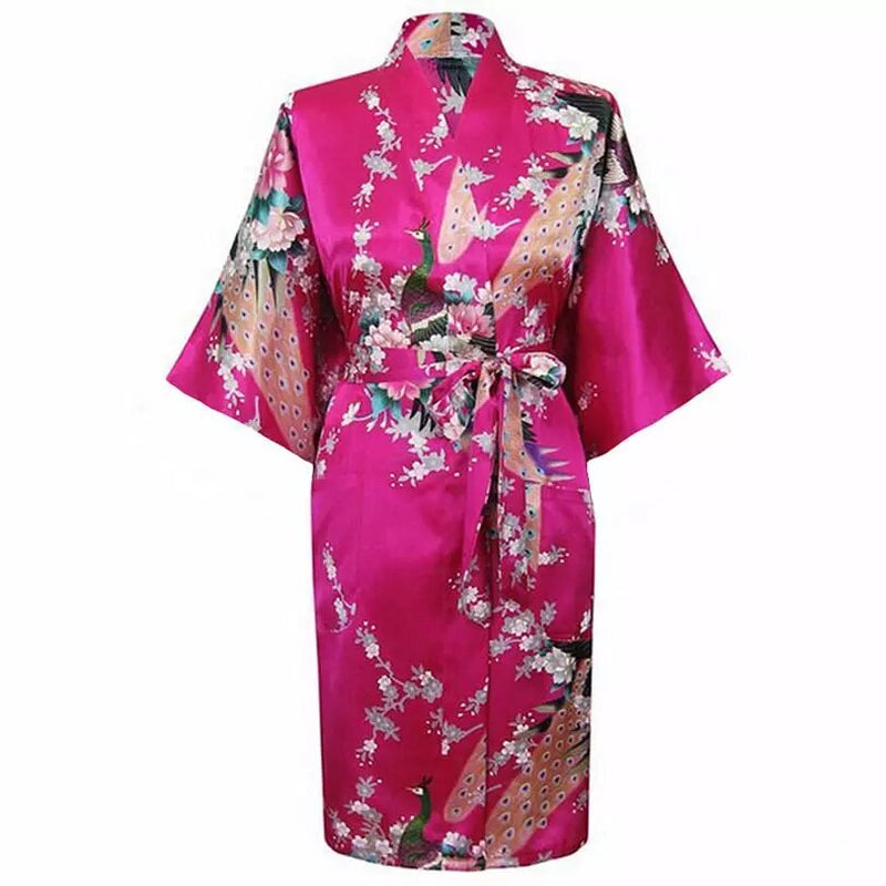 Kimono en satin Floral fuchsia 