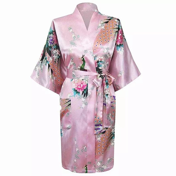 Kimono en satin Floral rose