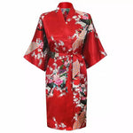 Kimono en satin Floral rouge
