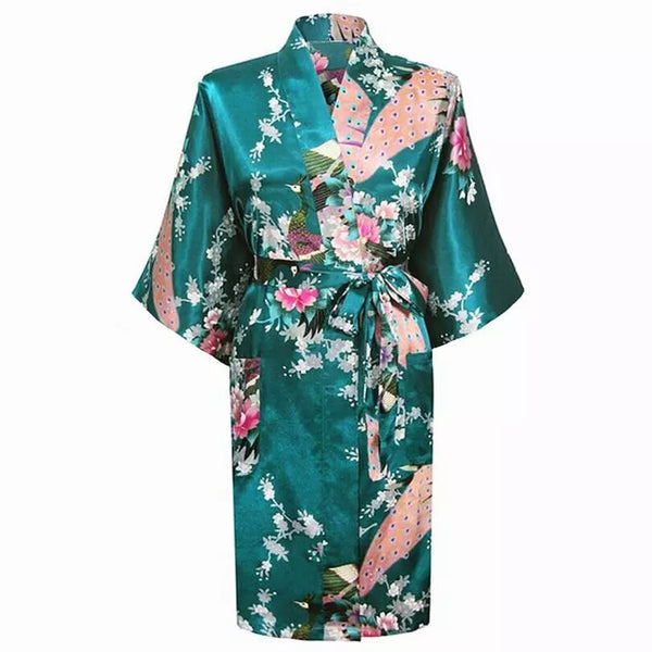 Kimono en satin Floral vert