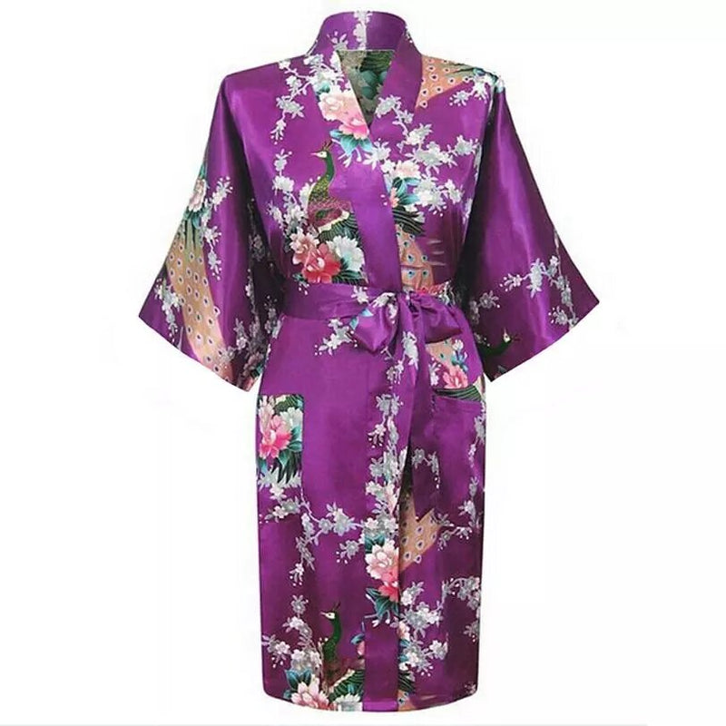 Kimono en satin Floral violet