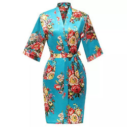 Kimono en satin Pivoine bleu