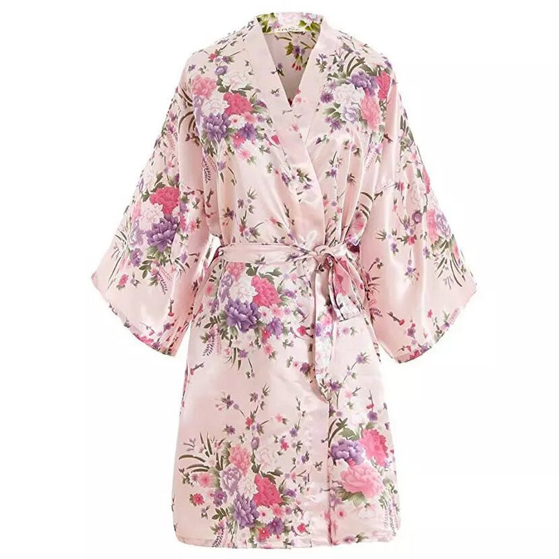 Kimono en satin Pivoine rose