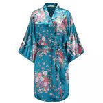 Kimono en satin Pivoine turquoise