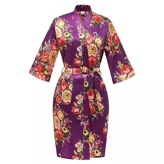 Kimono en satin Pivoine violet