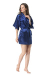 Kimono en satin bleu marine pour femme