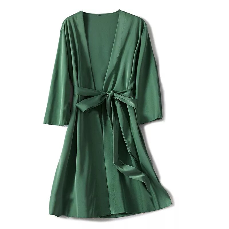 Peignoir en satin Alma vert