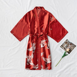 Peignoir en satin rouge Grue japonaise