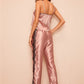 Pyjama satiné et dentelle ensemble rose