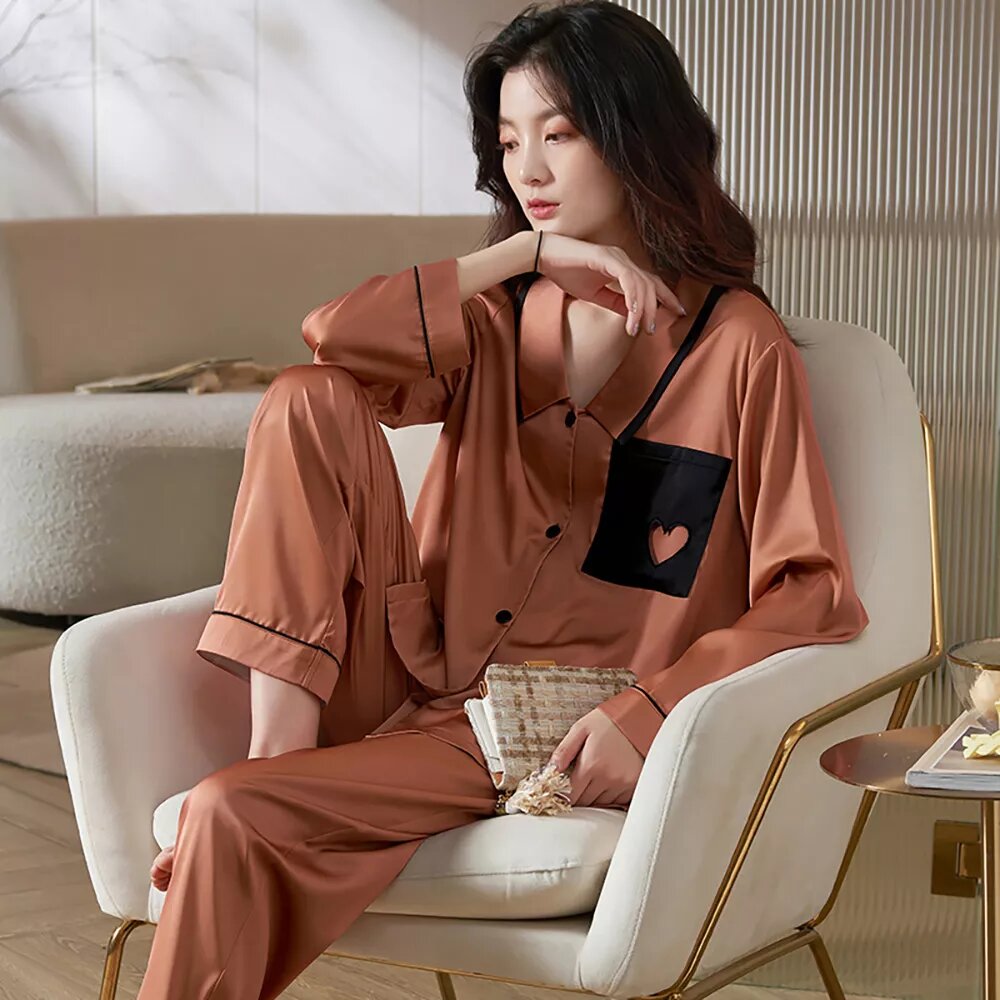 Pyjama en satin Glamour noir et orange