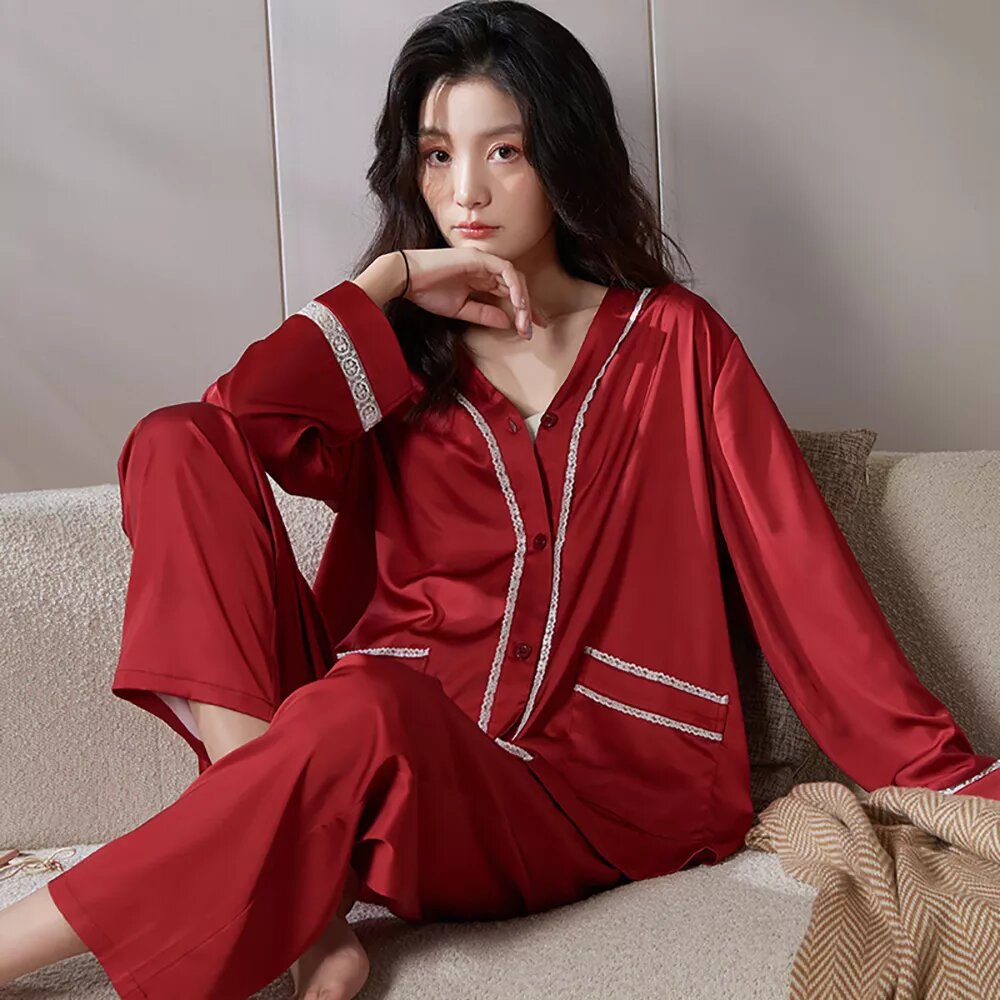 Pajama Rouge Red Glamor satin pajamas – Duchesse
