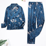 Pyjama en satin floral bleu cyan
