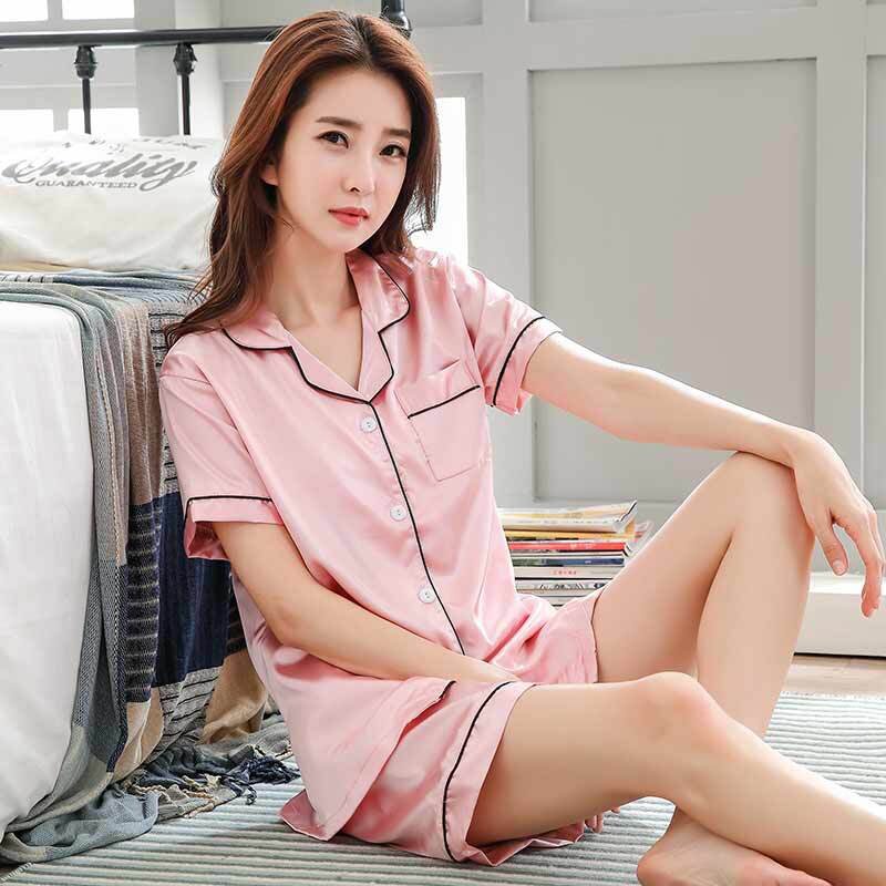 Pyjama en satin Elsa rose