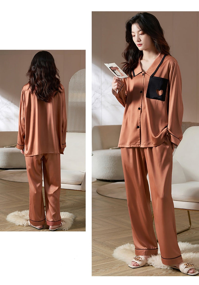 Pyjama satiné Glamour noir et orange
