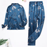 Pyjama satiné floral bleu cyan