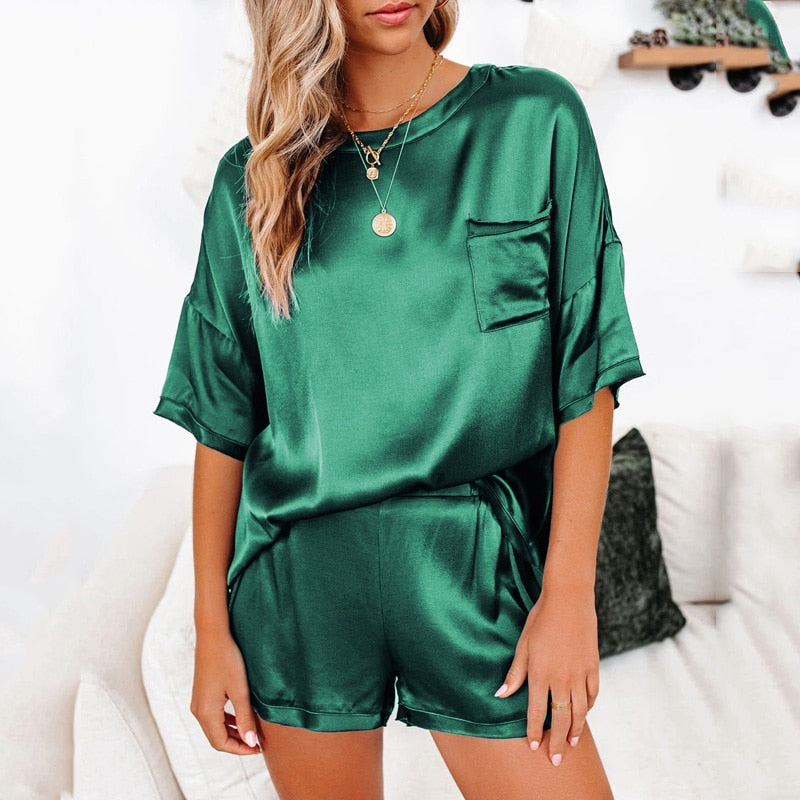 Pyjama satin vert sapin Nia