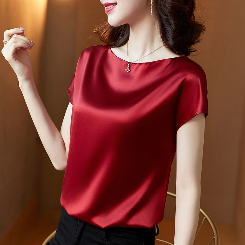 Blouse femme satin basique bordeaux