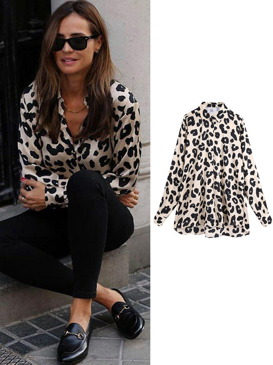 Blouse femme satin motif leopard noir