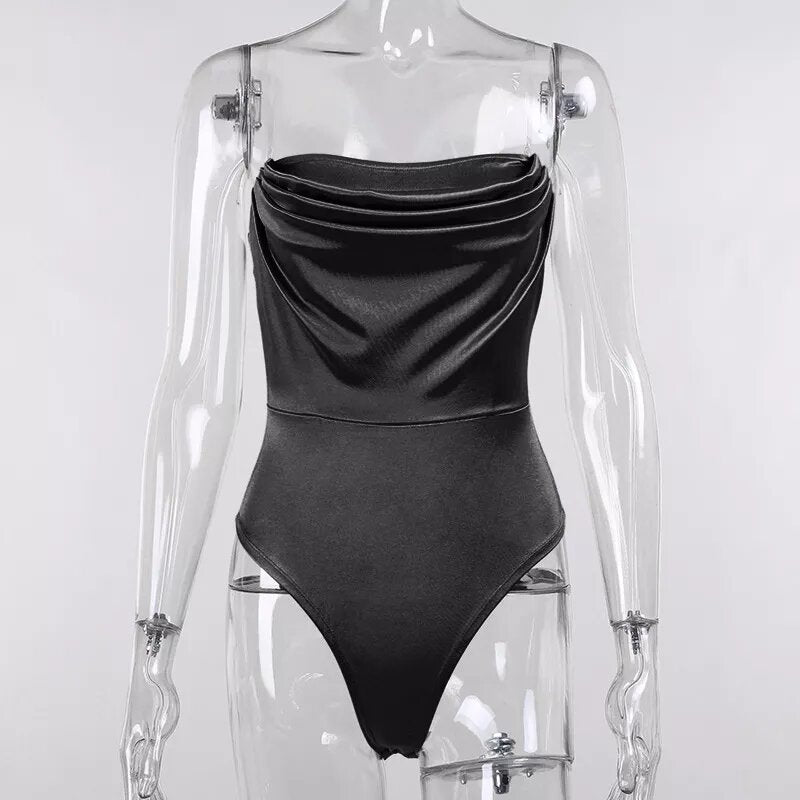 Black strapless satin bodysuit