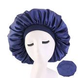 bonnet satin cheveux large bleu nuit.