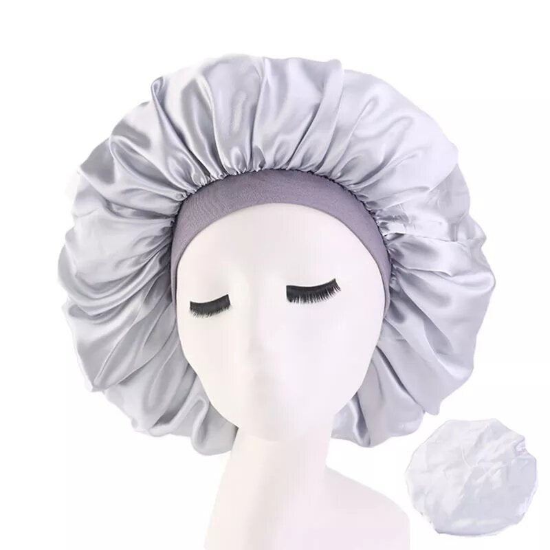 bonnet satin cheveux large gris