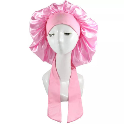 bonnet satin large a bandes rose