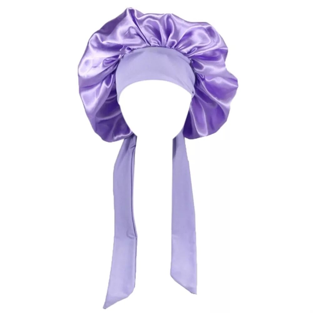 bonnet satin large a bandes violet