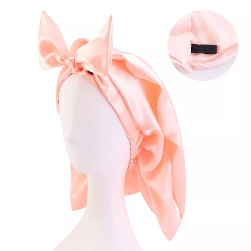 bonnet satin noué cheveux longs orange