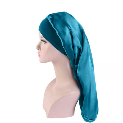 bonnet satin pour cheveux bleu cyan extralarge