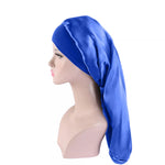 bonnet satin pour cheveux bleu fonce extra large