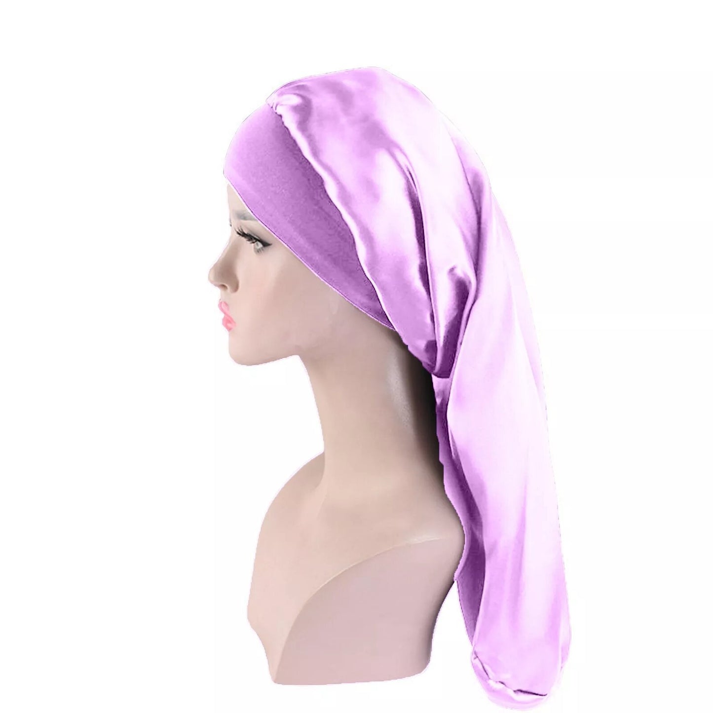 bonnet satin pour cheveux lila extra large