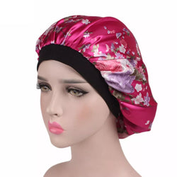 bonnet satin pour cheveux floral rose