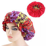 bonnet satin sans élastique a motifs floraux rouges