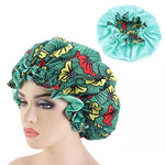 bonnet satin sans elastique a motifs floraux vert
