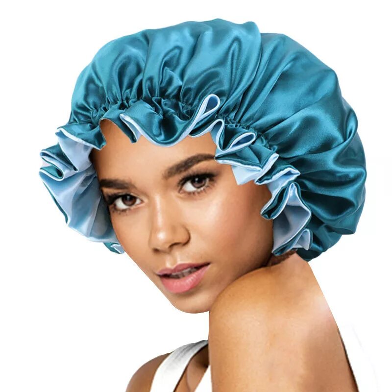 bonnet satin sans elatique bleu cyan