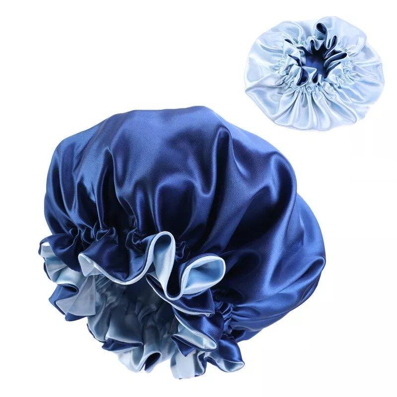 Bonnet en Satin avec Elastique impimé bleu et noir