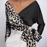  chemisier en satin portefeuille leopard 