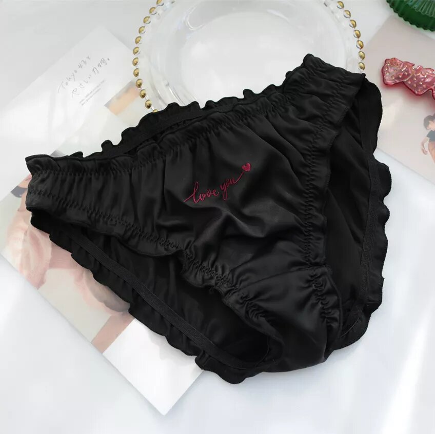 culotte en satin love you noir