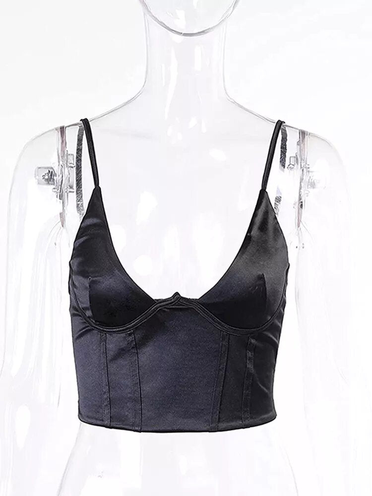 debardeur satin bralette noire