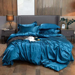 ensemble linge de lit satin bleu cyan