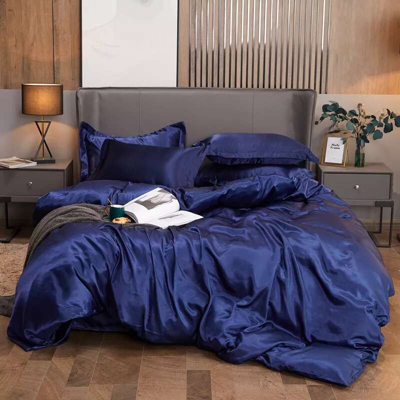 parure de lit satin bleu nuit